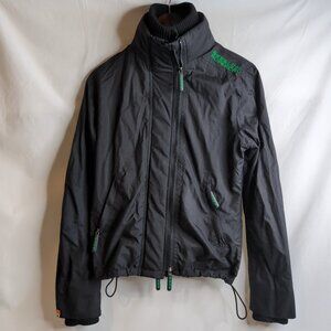 Superdry Women's Black Label Jacket w/ Green Embroidery/Zippers, Size Medium